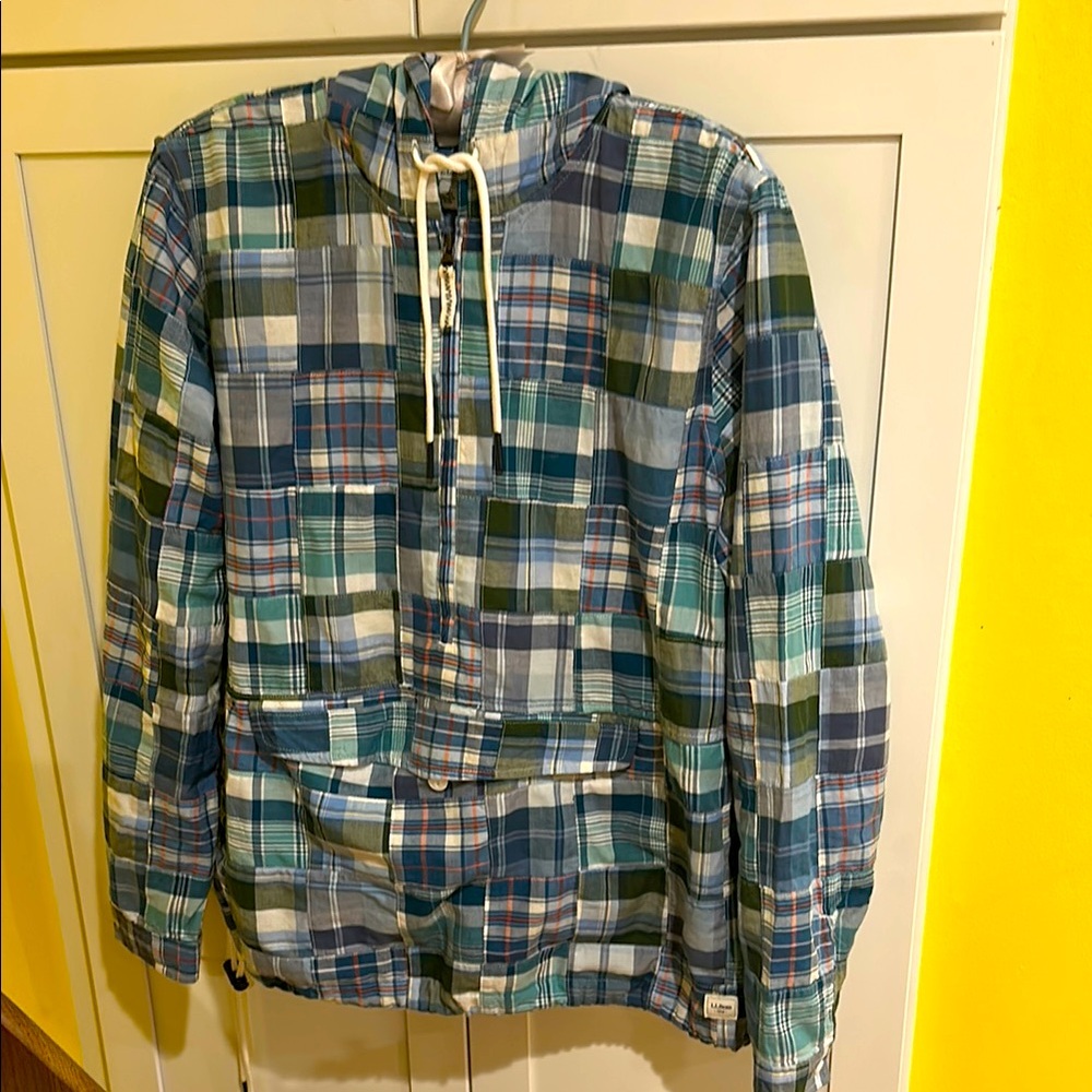 L.L. Bean Madras Cotton Patch Hoodie Size Large